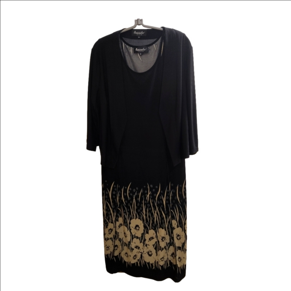 Black floral 2 piece dress with Short jacket